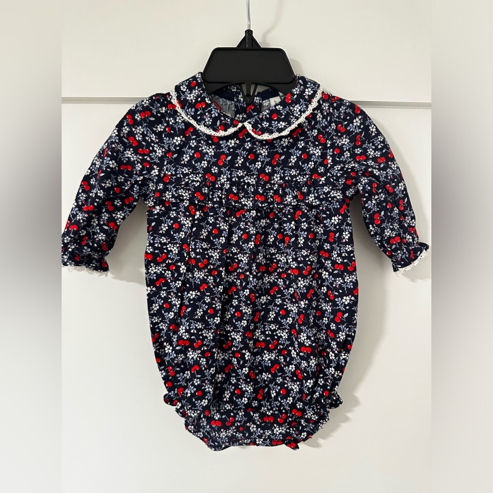 Janie and Jack, Cherry, Floral Cotton Baby Romper with Peter Pan Collar